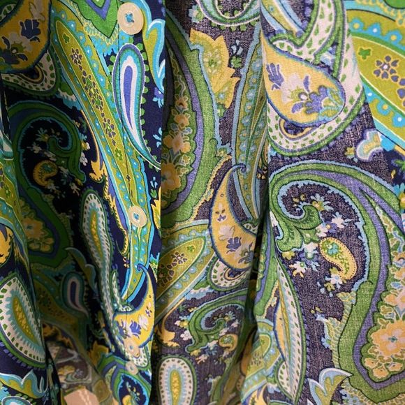 Designer Alan Flusser Vintage Blue Green Yellow Paisley Cotton Shirt Medium - Picture 7 of 10